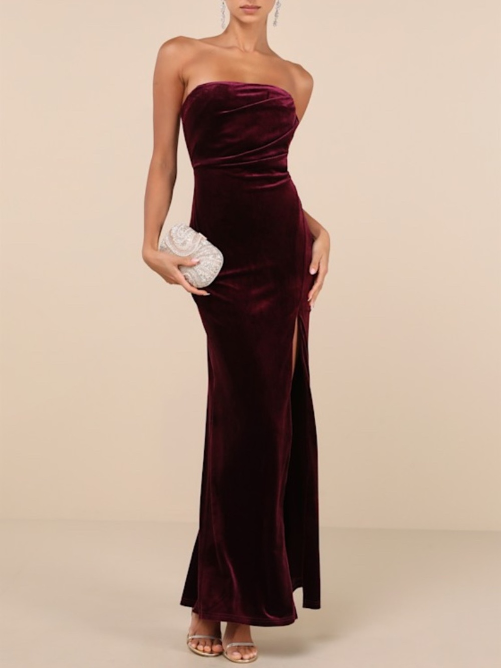 Lulus Perfectly Captivating Plum Purple Velvet Strapless Maxi Dress - Size XXS
